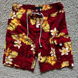Banana Republic Men’s Hawaiian Floral Swim Trunks Board Shorts Pockets 32